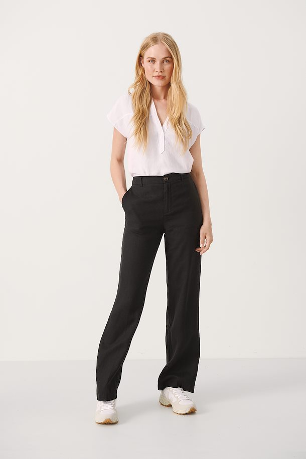 Buy AND GIRL Black Solid Linen Regular Girls Trouser